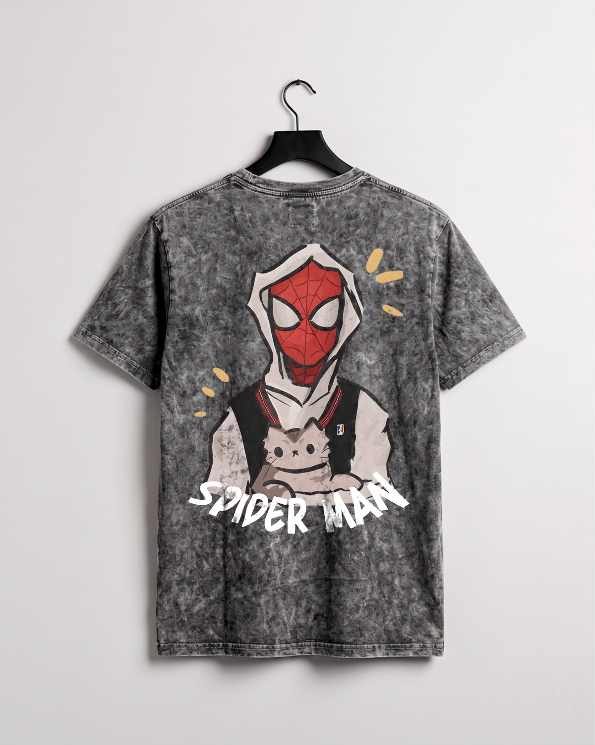 Spider Man and Cat - Playera Acid Wash