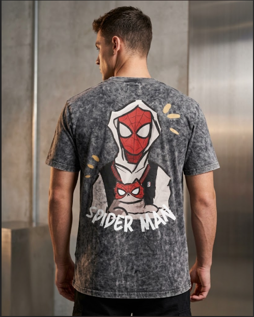 Spider Man and Cat - Playera Acid Wash